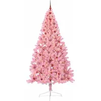 vidaXL Kunststof Voorverlichte Kerstboom met 300 LED Roze 240 cm PVC