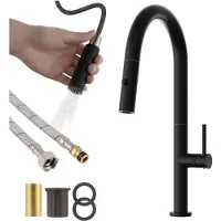 Granitan Livia Keukenkraan - 43 cm - Zwart - Uittrekbare uitloop 2 standen