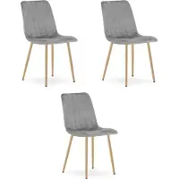Leobert LAVA Eetkamerstoelen – Set van 3 – Lichtgrijs Velvet – Houten Poten – Comfortabele Gestoffeerde Zitting – Modern Design – Velvet Stoel voor Woonkamer, Keuken en Eetkamer – Max. 110 kg per Stoel