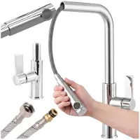 Granitan Keukenmengkraan LINEA Chroom met Uittrekbare Spuit - Stand