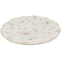 Clayre & Eef Ontbijtbord Ø 19 cm Wit Roze Porselein Bloemen