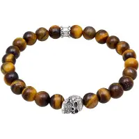KUZZOI - Armband - Heren schedel Symbool met Tijgeroog Kralen in 925 Sterling Zilver - Heren