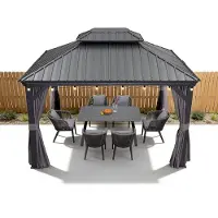 PURPLE LEAF Hardtop Aluminium Tuinpaviljoen – Dubbel dak – Hoogwaardige Gordijnen – Wind- en weerbestendig – Luxueus Grijs – Met Sfeerverlichting
