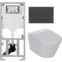 Geberit QeramiQ Luma Douche WC Set - UP320 inbouwreservoir - met Burda frame - fohn - ladydouche - bedieningsplaat mat antraciet - rechthoekige knoppen - glans wit SW1247816/SW1102377/0701131