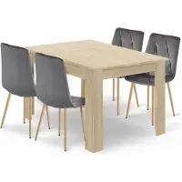 Leobert Eethoek - Eettafelset - NP 120x80 SONOMA + 4 Stoelen LIBRA Grijs met Houtlook Metalen Poten, Modern Design, Geschikt voor Keuken, Eetkamer en Woonkamer