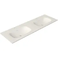 Saniclass Flow Meubelwastafel - 141x46x1.5cm - overloop - 2 wasbakken - 2 kraangaten - solid surface wit mat