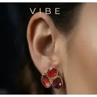 Vibe - Aura Red - oorknop - gold plated - oorbel samen met bijpassende ring - geschenk