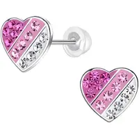 K3 - zilveren oorstekers - hartjes met roze kristallen - 8 mm