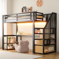 MODFU – Hoogslaper met Opbergladder – 90x200 cm – Bureau & Planken – Zwart