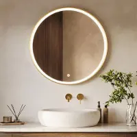 LOMAZOO Badkamerspiegel Goud met LED verlichting - Badkamer Spiegel - Spiegel Badkamer - Spiegel Douche - Verwarming Anti Condens - 80 cm rond [PARIS]