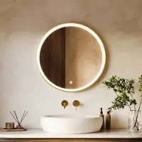 LOMAZOO Badkamerspiegel met Verlichting - Goud - Spiegel met Verlichting - Badkamer spiegel - 70 cm Rond [MIAMI]
