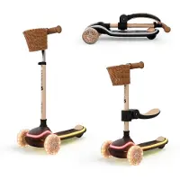 Kinderkraft RAKET UP 2-in-1 Loopfiets en Driewieler Step - 3-Wiel kinderstep - vanaf 2 jaar tot 50 kg - Wielen met RGB LED's - Opvouwbaar in 2 seconden - Verstelbaar stuur - Beige