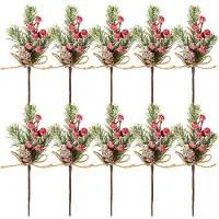 Unyqoos Set van 10 decoratieve kunsttakken met rode bessen voor kerstdecoraties