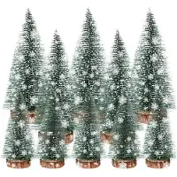 Unyqoos Set van 10 Groene Mini-Kerstbomen met Sneeuweffect voor Tafeldecoratie