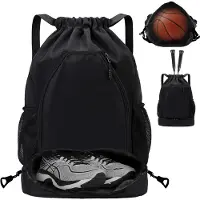 Unyqoos Multifunctionele sporttas met trekkoord, geschikt voor dames en heren, afmetingen 36x20x52 cm, gewicht 0,35 kg, gemaakt van Oxford-stof, waterdicht, met schoenvak en zijvakken met net