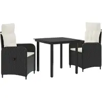 vidaXL Tuin Eettafel Set 3 st Zwart en Crème Wit