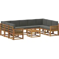 vidaXL Buiten bank set met kussen 10 pcs Natuurlijk en Antraciet