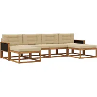 vidaXL Buiten bank set 6 st Natuurlijk en Beige