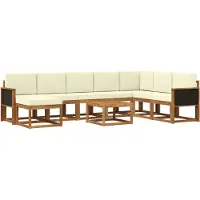vidaXL Buiten bank set 9 st Natuurlijk en Crème Massief Acacia Hout