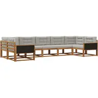 vidaXL Buiten bank set met kussen 7 pcs Naturel en lichtgrijs