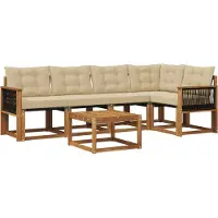 vidaXL Buiten bank set 6 st Natuurlijk en Beige