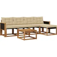 vidaXL Buiten bank set 6 st Natuurlijk en Beige