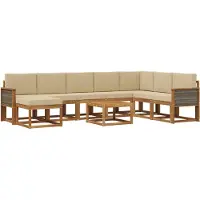 vidaXL Buiten bank set 9 pcs Natuurlijk en Beige Massief Acacia Hout