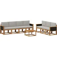 vidaXL Buiten bank set met kussen 7 pcs Naturel en lichtgrijs
