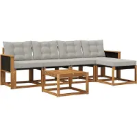 vidaXL Buiten bank set 6 st Naturel en lichtgrijs