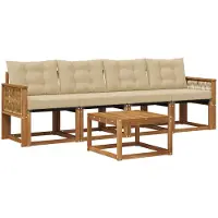 vidaXL Buiten bank set 5 st Natuurlijk en Beige