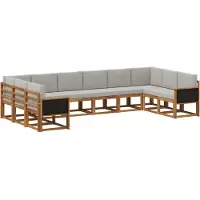 vidaXL - Buiten - bank - set - 10 - st - Naturel - en - lichtgrijs - Massief - Acacia - Hout