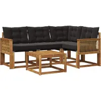 vidaXL Buiten bank set met kussen 5 pcs Naturel en Zwart