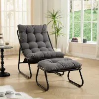 Sweiko Tuinstoel - Inclusief hocker - Relaxstoel - Met kussens - Metalen frame - Katoen - Grijs