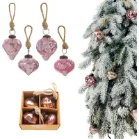 Inspiruj - Glazen Kerstbal Set - Roze - 4 Stuks - 5 cm
