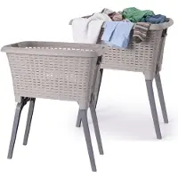 Bathroom Solutions wasmand op poten - 2x - beige - 35 ltr - 60 x 40 x 28 cm - Wasgoedmanden