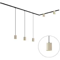 QAZQA Modern railsysteem zwart met 3 hanglampen en 2 spots beige 1-fase - Iconic Holt Rondoo Up