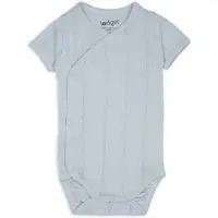 Lodger Romper met korte mouwen - Pointelle - Blauw - Maat 56 - bio katoen - Overslag romper