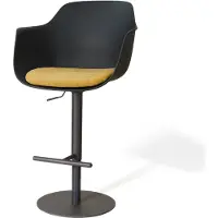 Nolon Niva-Liz Draaibare Tulp Barkruk Zwart Met Warm Oker Zitkussen - Verstelbaar - Mat Zwart Onderstel - Barstoel - Comfortabel