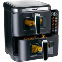 Alpina Dubbele Airfryer XXL - Air Fryer 11L - Heteluchtfriteuse met 2 Manden - Duo Oven voor 8 Personen - Opvouwbaar Display - Timerfunctie tot 60 Minuten - Temperatuur 60-200°C - Zwart