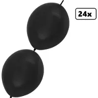 Partyxplosion 24x Doorknoop ballon zwart 25cm – Link Ballon - Black party festival gala themafeest huwelijk party