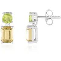 Cavill - Oorbellen 925 Sterling Zilver Gerhodineerd - Champagnekwarts 1,88 ct Achthoek - Peridoot 0,61 ct Kussen - Modern 15 mm