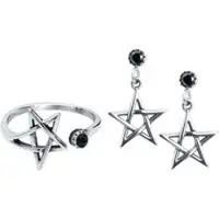 EtNox - Gothic Ring - Pentagramm Bundle - voor Vrouwen - zilverkleurig - Maat S
