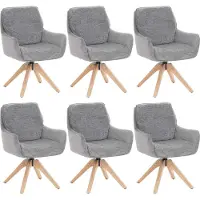 Mendler Set van 6 eetkamerstoelen -Q37, draaibare keukenstoel, stof (680 g/m²) chenille, Oeko-Tex, hout MVG ~ grijs