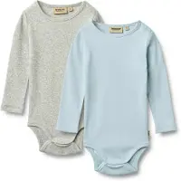 Wheat Rompertje/body pastelblauw / grijs gemêleerd