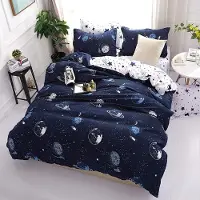 Unyqoos Beddengoedset voor Kinderen met Omkeerbaar Ruimte Motief en Sterren in Blauw en Wit