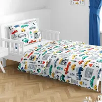Unyqoos Speels Kinderbeddengoed met Voertuigthema voor Jongens, 100% Katoen, 100 x 135 cm, Inclusief Kussensloop