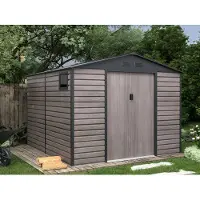 Vente-unique Tuinhuisje in gegalvaniseerd staal met houteffect ADELMO - grijs - 8,94 m²