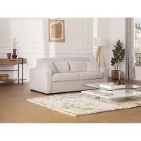 Vente-unique Express-vierzitsslaapbank van beige ribfluweel - Bed met brede latten 160 cm - Matras 16 cm - MONDOVI