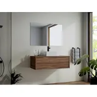 Vente-unique Donker naturelkleurig hangend badkamermeubel met enkele wastafel - 94 cm - TEANA II