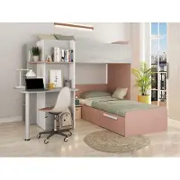 Vente-unique Stapelbed Beau 90x190 cm met bureau-roze/dennenhout/wit